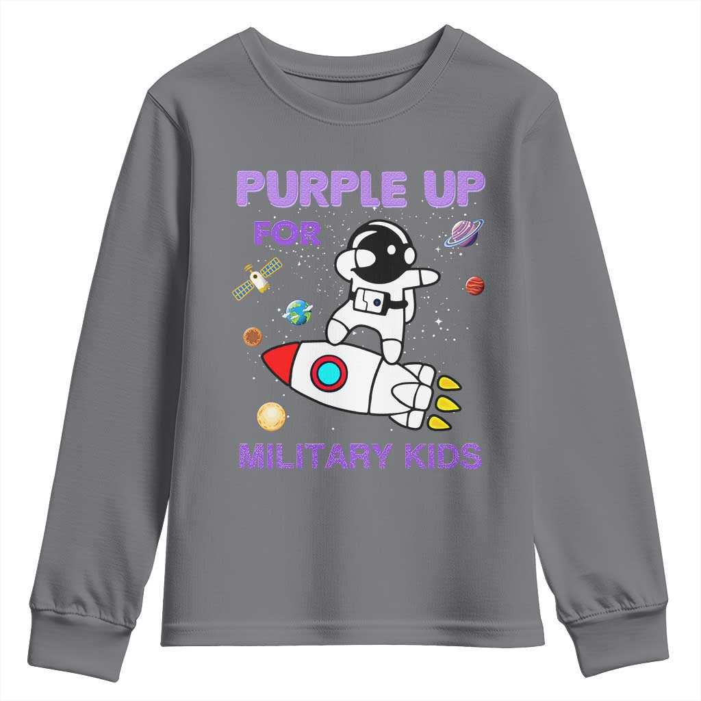 Purple Up For Military Kids Youth Sweatshirt Military Child Month Astronaut Outer Space TS02 Charcoal Print Your Wear