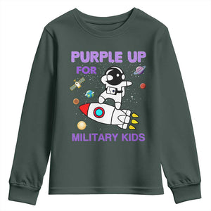 Purple Up For Military Kids Youth Sweatshirt Military Child Month Astronaut Outer Space TS02 Dark Forest Green Print Your Wear