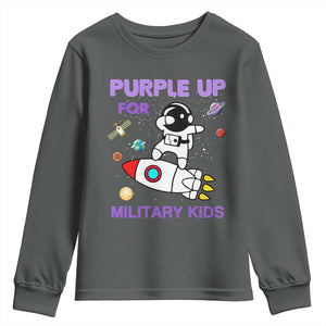 Purple Up For Military Kids Youth Sweatshirt Military Child Month Astronaut Outer Space TS02 Dark Heather Print Your Wear