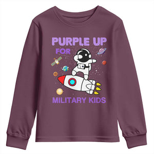 Purple Up For Military Kids Youth Sweatshirt Military Child Month Astronaut Outer Space TS02 Maroon Print Your Wear