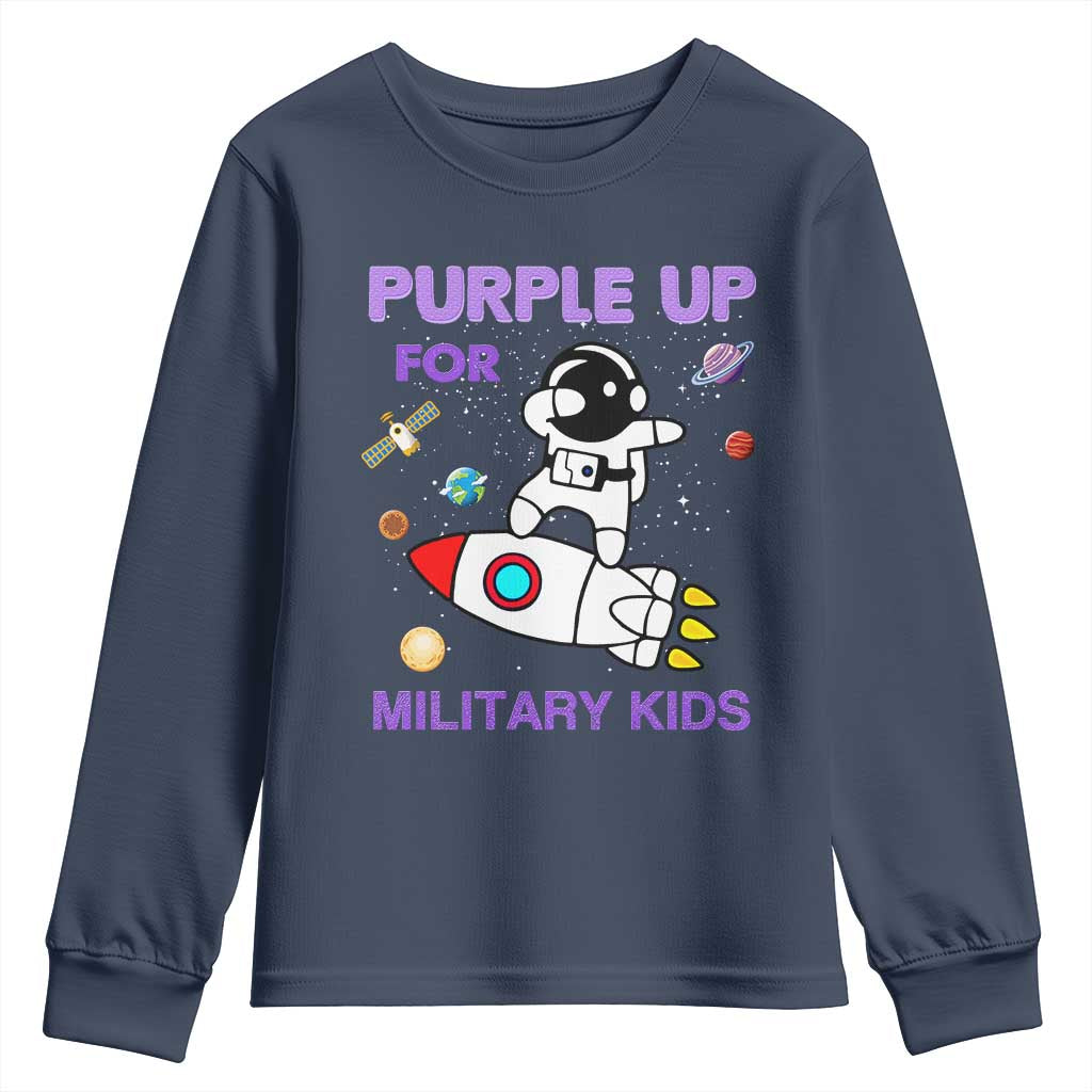 Purple Up For Military Kids Youth Sweatshirt Military Child Month Astronaut Outer Space TS02 Navy Print Your Wear