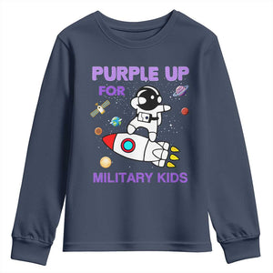 Purple Up For Military Kids Youth Sweatshirt Military Child Month Astronaut Outer Space TS02 Navy Print Your Wear