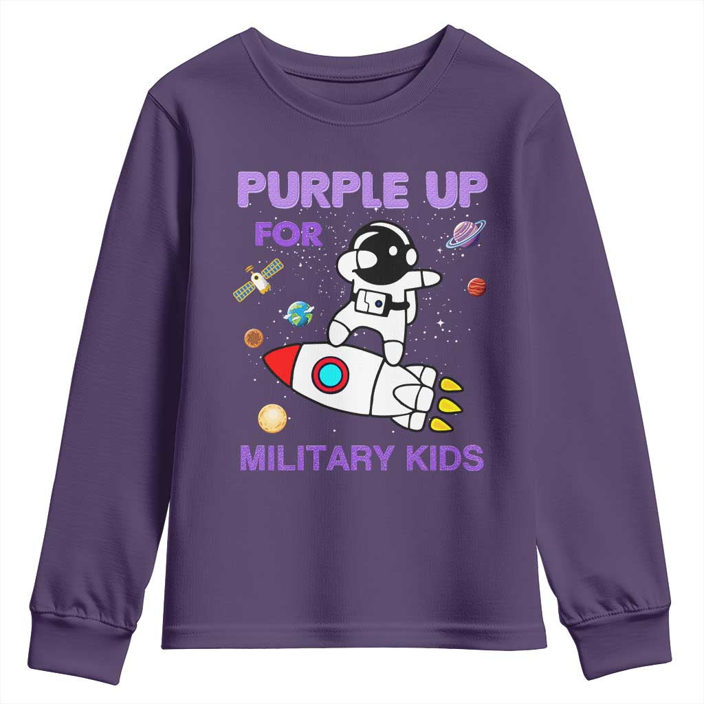 Purple Up For Military Kids Youth Sweatshirt Military Child Month Astronaut Outer Space TS02 Purple Print Your Wear