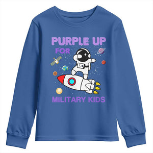 Purple Up For Military Kids Youth Sweatshirt Military Child Month Astronaut Outer Space TS02 Royal Blue Print Your Wear