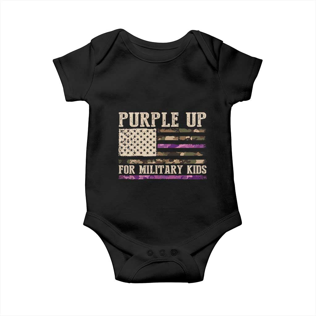 Purple Up For Military Kids Baby Onesie Military Child Month USA Flag Camouflage TS02 Black Print Your Wear