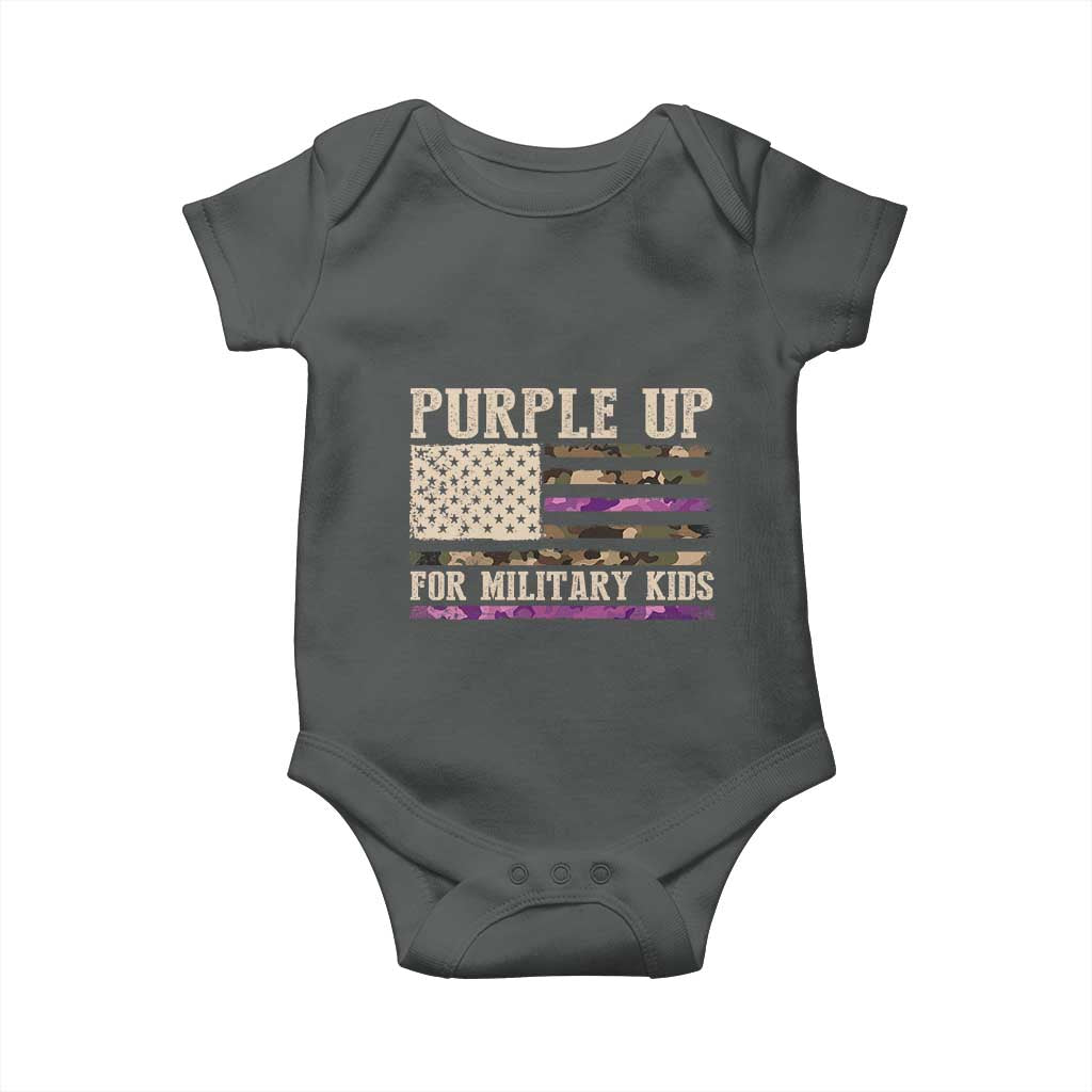 Purple Up For Military Kids Baby Onesie Military Child Month USA Flag Camouflage TS02 Dark Heather Print Your Wear
