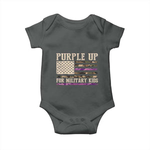 Purple Up For Military Kids Baby Onesie Military Child Month USA Flag Camouflage TS02 Dark Heather Print Your Wear