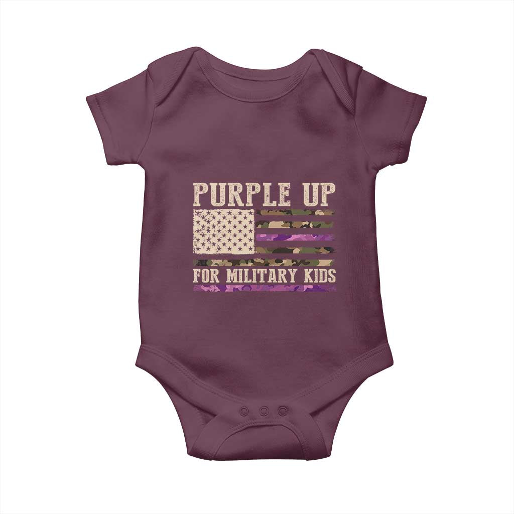 Purple Up For Military Kids Baby Onesie Military Child Month USA Flag Camouflage TS02 Maroon Print Your Wear