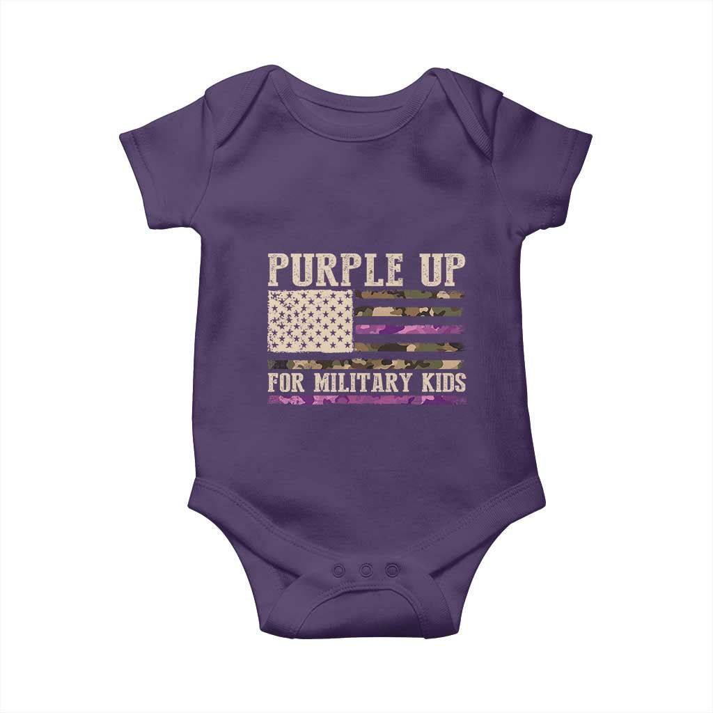 Purple Up For Military Kids Baby Onesie Military Child Month USA Flag Camouflage TS02 Purple Print Your Wear