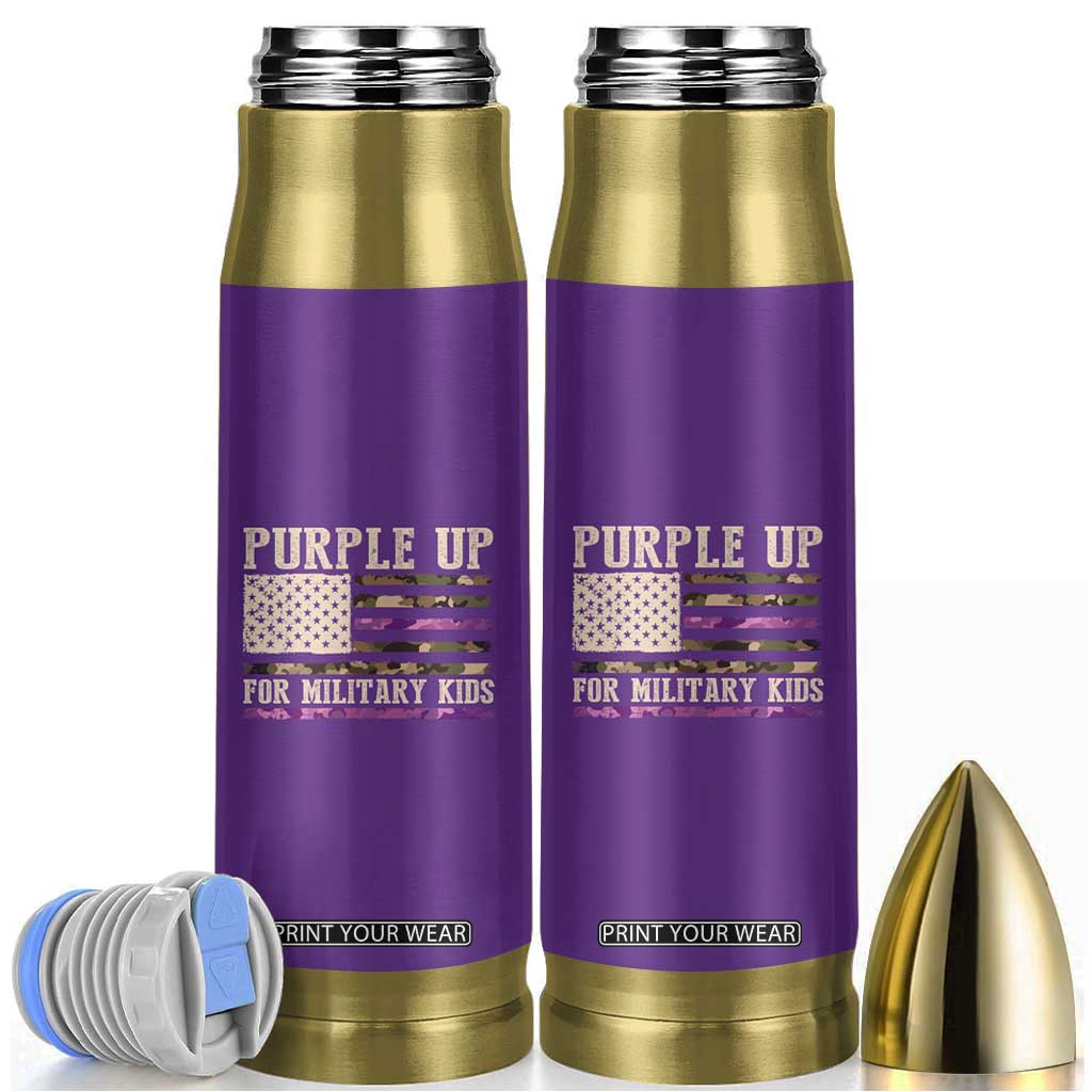Purple Up For Military Kids Bullet Tumbler Military Child Month USA Flag Camouflage TS02 Purple Print Your Wear