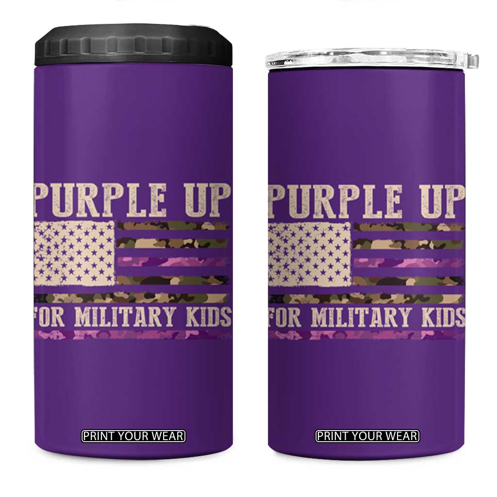 Purple Up For Military Kids 4 in 1 Can Cooler Tumbler Military Child Month USA Flag Camouflage TS02 One Size: 16 oz Purple Print Your Wear