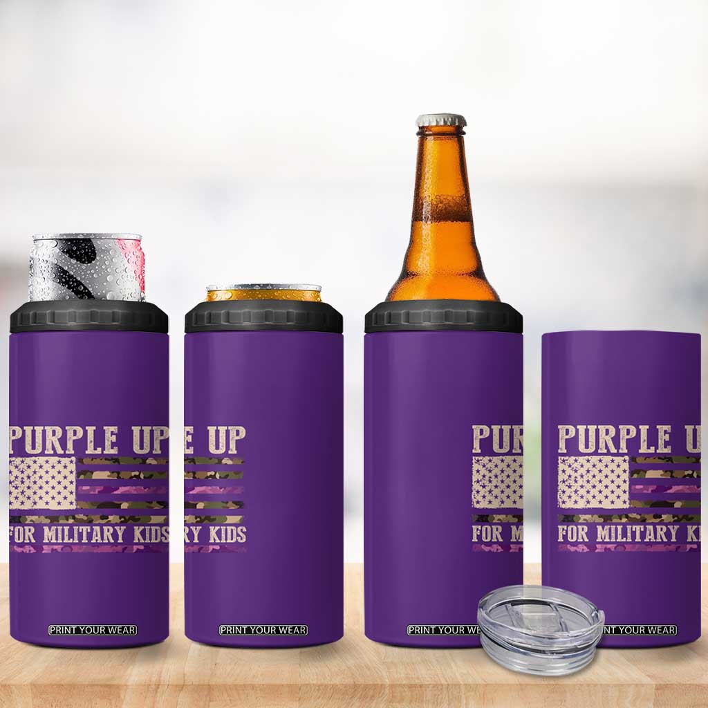 Purple Up For Military Kids 4 in 1 Can Cooler Tumbler Military Child Month USA Flag Camouflage TS02 Print Your Wear