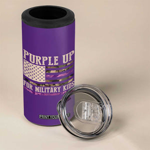 Purple Up For Military Kids 4 in 1 Can Cooler Tumbler Military Child Month USA Flag Camouflage TS02 Print Your Wear