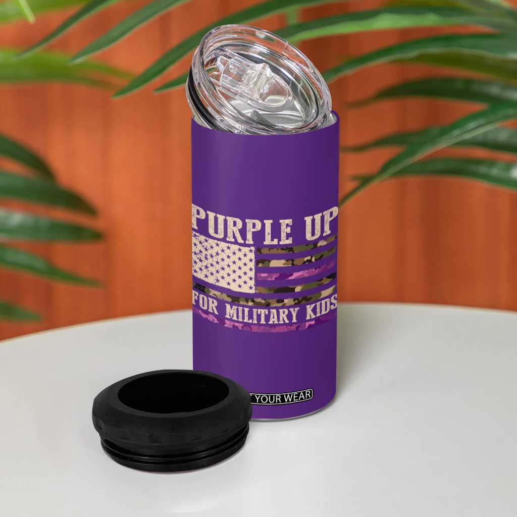 Purple Up For Military Kids 4 in 1 Can Cooler Tumbler Military Child Month USA Flag Camouflage TS02 Print Your Wear