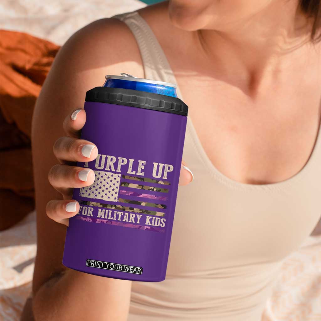 Purple Up For Military Kids 4 in 1 Can Cooler Tumbler Military Child Month USA Flag Camouflage TS02 Print Your Wear