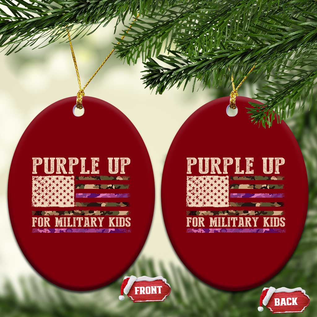 Purple Up For Military Kids Ceramic Ornament Military Child Month USA Flag Camouflage TS02 Print Your Wear