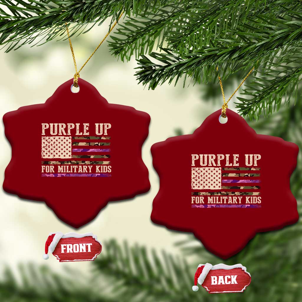 Purple Up For Military Kids Ceramic Ornament Military Child Month USA Flag Camouflage TS02 Print Your Wear