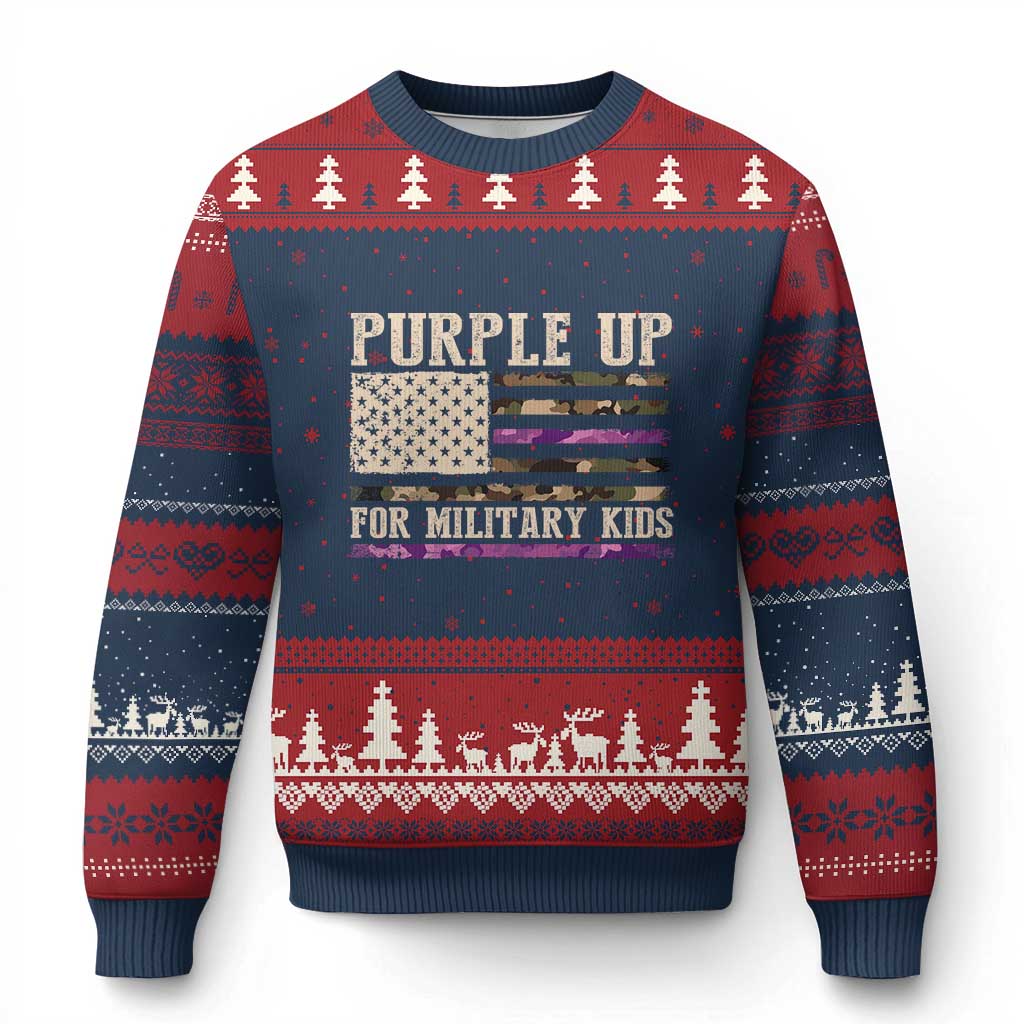 Purple Up For Military Kids Ugly Christmas Sweater Military Child Month USA Flag Camouflage TS02 Navy Red Print Your Wear
