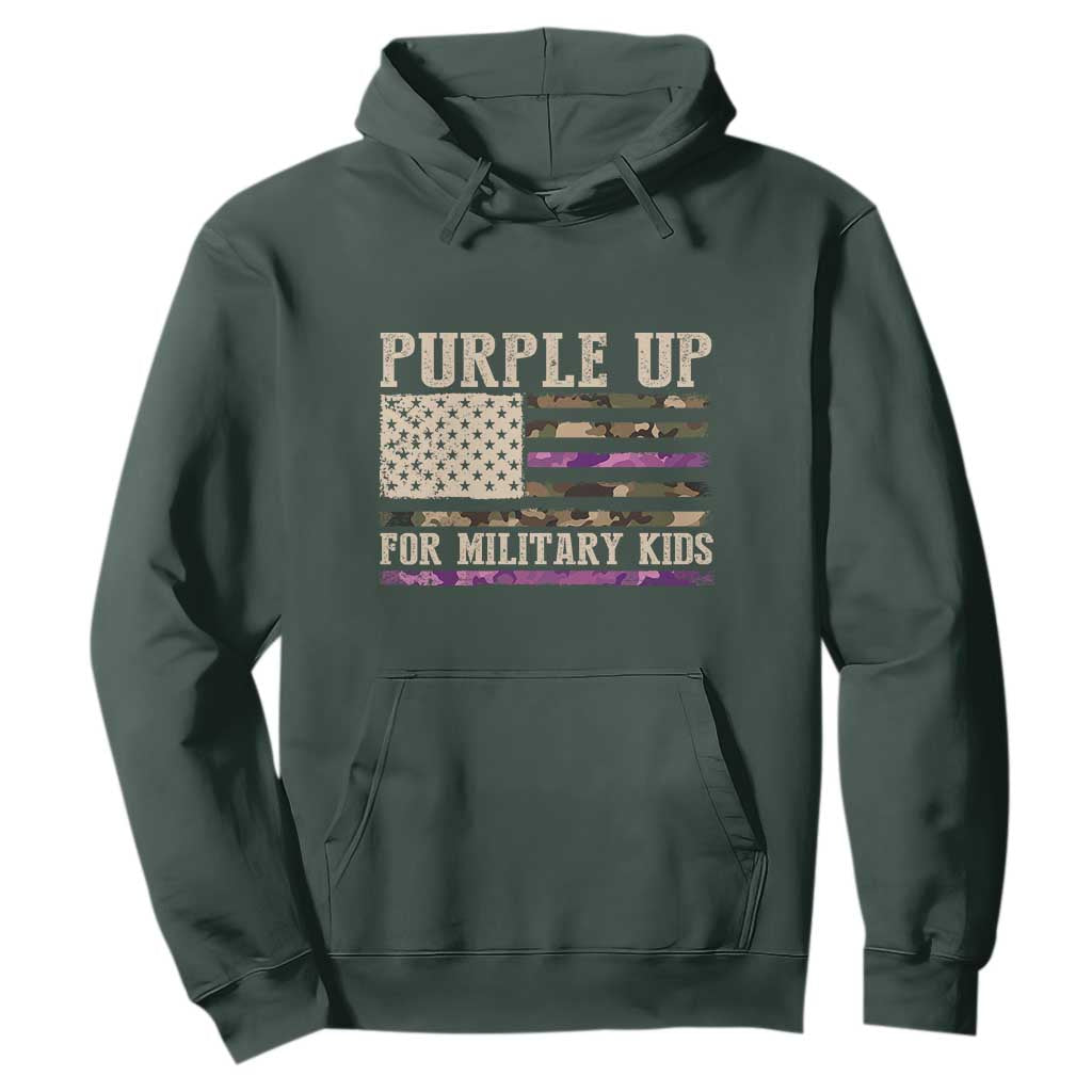 Purple Up For Military Kids Hoodie Military Child Month USA Flag Camouflage TS02 Dark Forest Green Print Your Wear