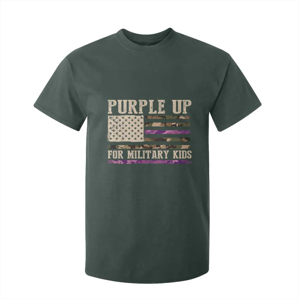 Purple Up For Military Kids T Shirt For Kid Military Child Month USA Flag Camouflage TS02 Dark Forest Green Print Your Wear