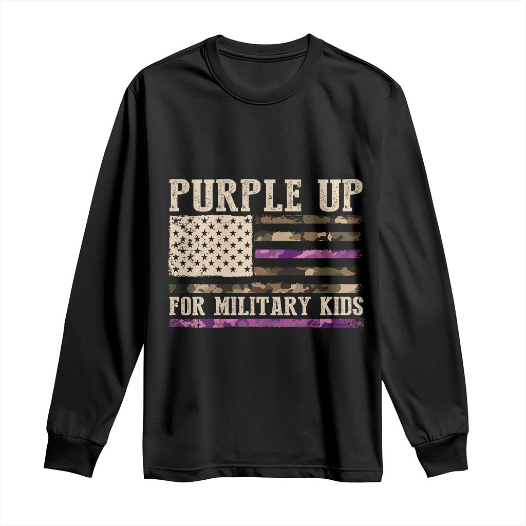 Purple Up For Military Kids Long Sleeve Shirt Military Child Month USA Flag Camouflage TS02 Black Print Your Wear