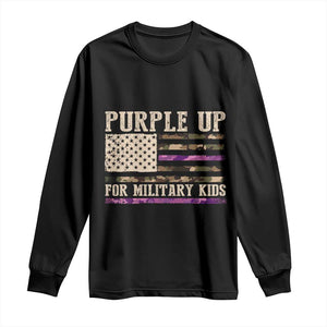 Purple Up For Military Kids Long Sleeve Shirt Military Child Month USA Flag Camouflage TS02 Black Print Your Wear