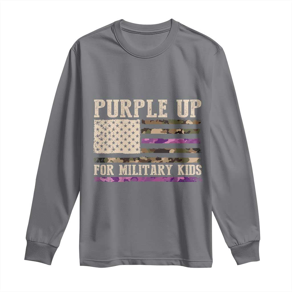 Purple Up For Military Kids Long Sleeve Shirt Military Child Month USA Flag Camouflage TS02 Charcoal Print Your Wear
