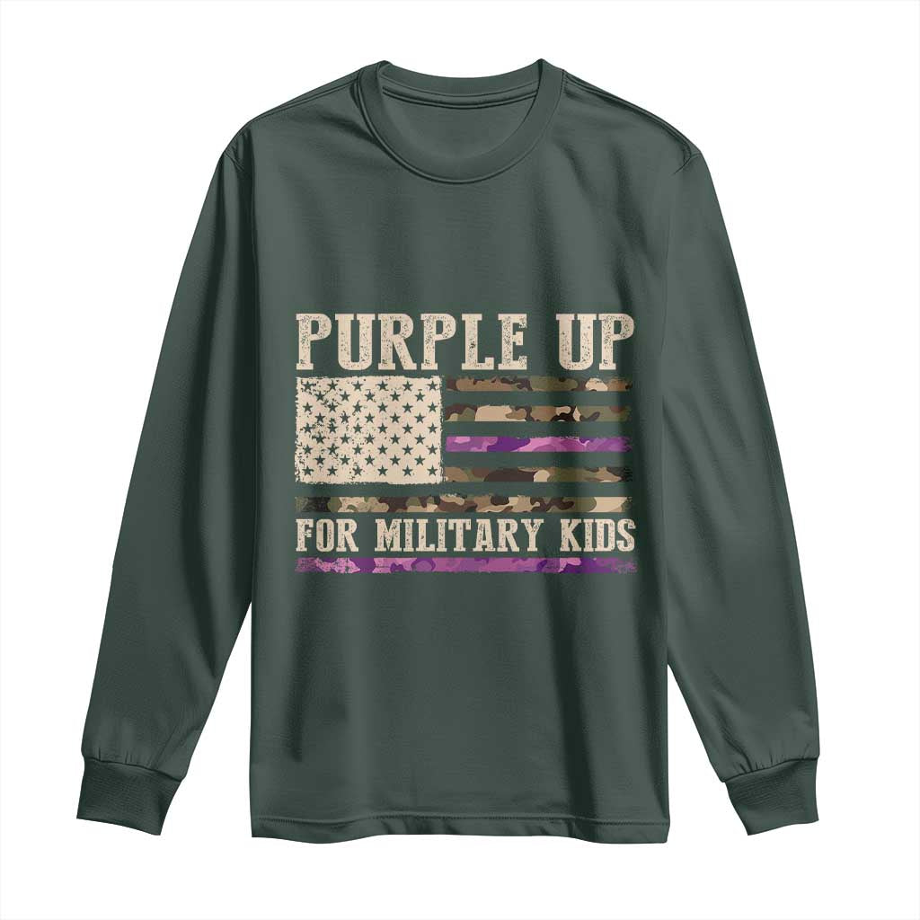 Purple Up For Military Kids Long Sleeve Shirt Military Child Month USA Flag Camouflage TS02 Dark Forest Green Print Your Wear