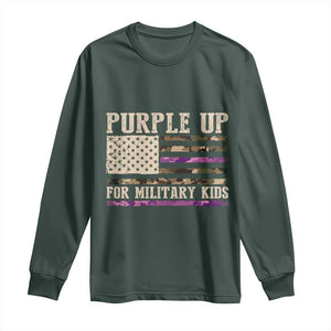 Purple Up For Military Kids Long Sleeve Shirt Military Child Month USA Flag Camouflage TS02 Dark Forest Green Print Your Wear