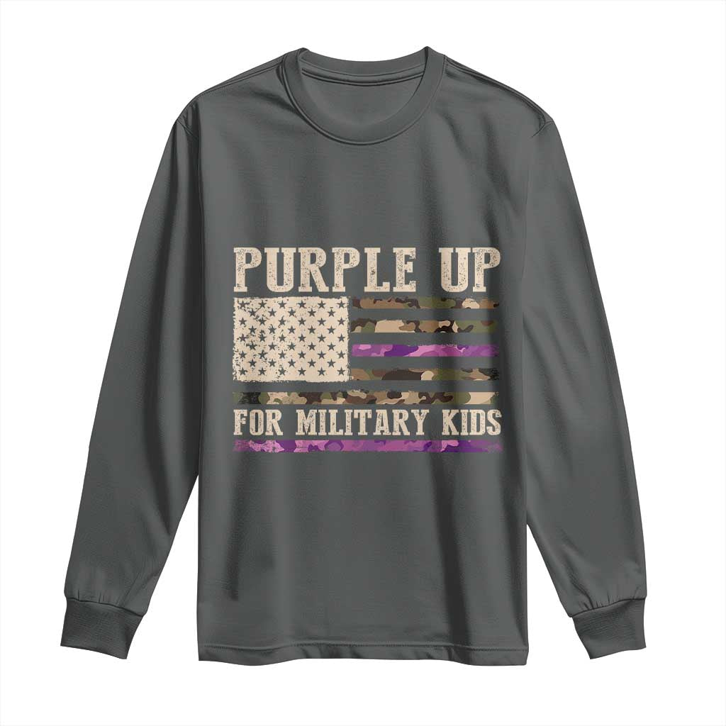 Purple Up For Military Kids Long Sleeve Shirt Military Child Month USA Flag Camouflage TS02 Dark Heather Print Your Wear