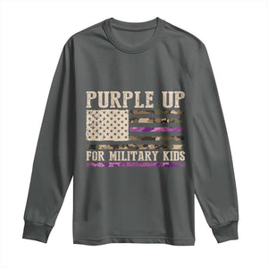 Purple Up For Military Kids Long Sleeve Shirt Military Child Month USA Flag Camouflage TS02 Dark Heather Print Your Wear