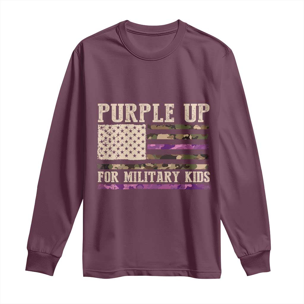 Purple Up For Military Kids Long Sleeve Shirt Military Child Month USA Flag Camouflage TS02 Maroon Print Your Wear