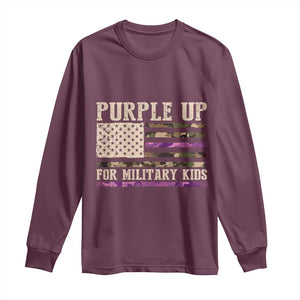 Purple Up For Military Kids Long Sleeve Shirt Military Child Month USA Flag Camouflage TS02 Maroon Print Your Wear