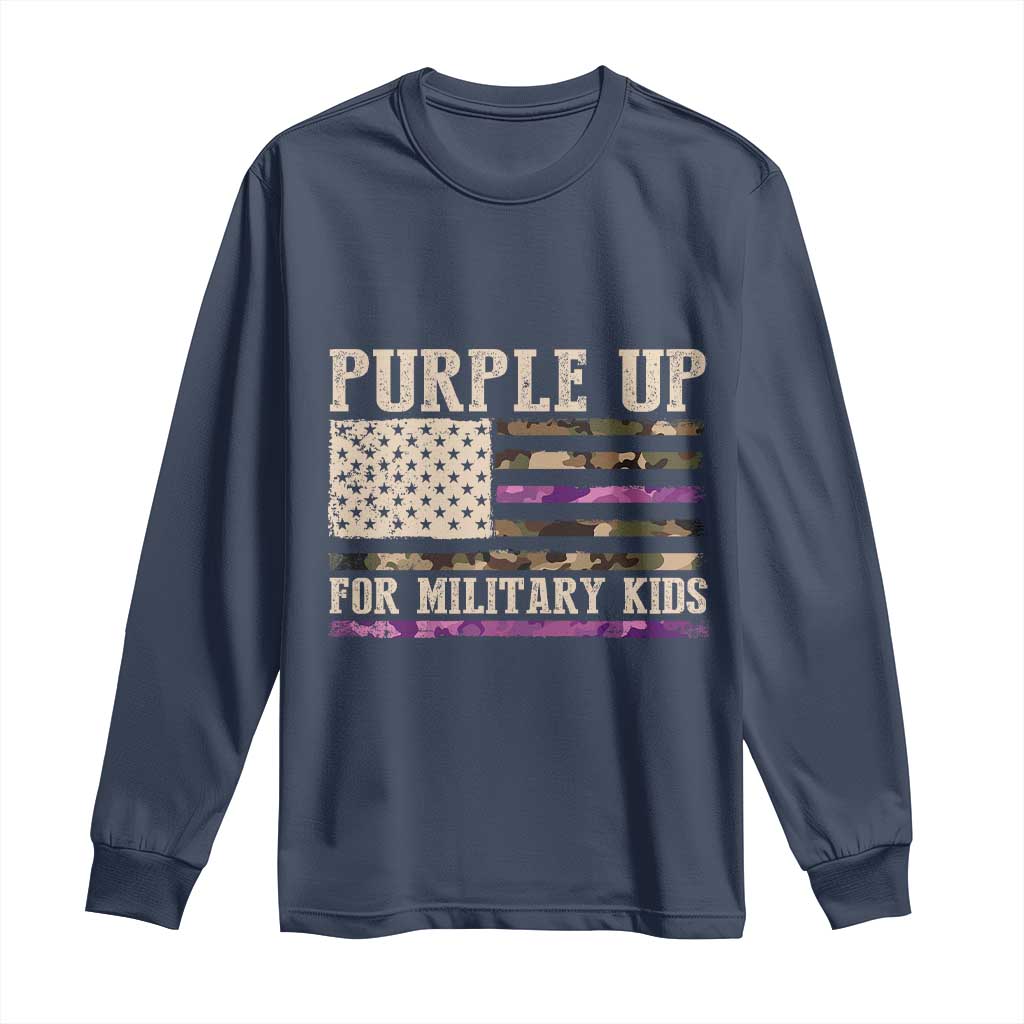 Purple Up For Military Kids Long Sleeve Shirt Military Child Month USA Flag Camouflage TS02 Navy Print Your Wear