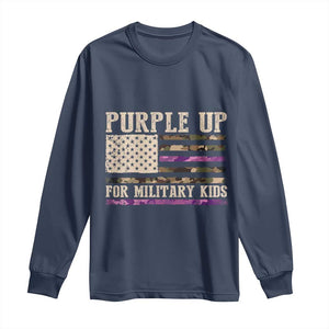 Purple Up For Military Kids Long Sleeve Shirt Military Child Month USA Flag Camouflage TS02 Navy Print Your Wear