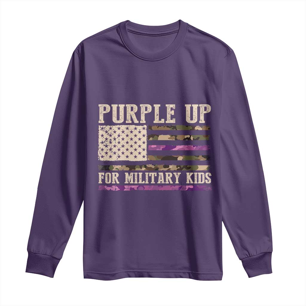 Purple Up For Military Kids Long Sleeve Shirt Military Child Month USA Flag Camouflage TS02 Purple Print Your Wear