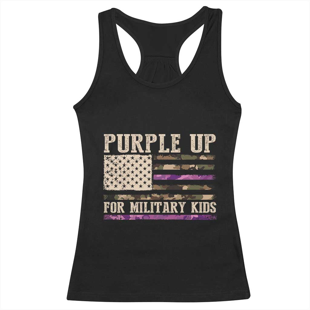 Purple Up For Military Kids Racerback Tank Top Military Child Month USA Flag Camouflage TS02 Black Print Your Wear