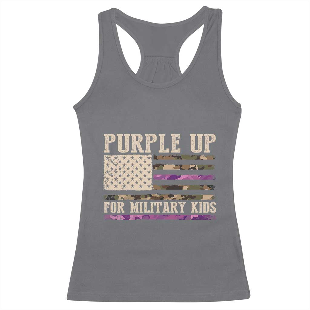 Purple Up For Military Kids Racerback Tank Top Military Child Month USA Flag Camouflage TS02 Charcoal Print Your Wear