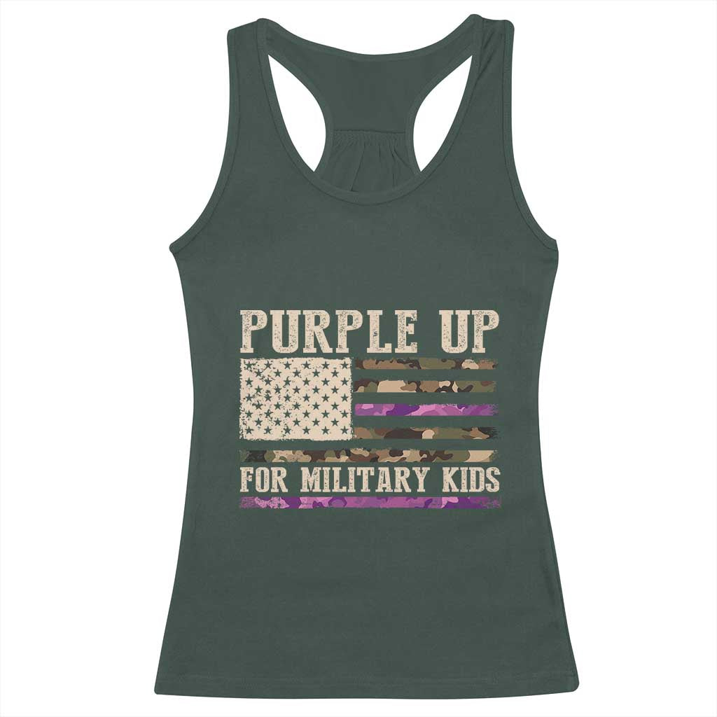 Purple Up For Military Kids Racerback Tank Top Military Child Month USA Flag Camouflage TS02 Dark Forest Green Print Your Wear