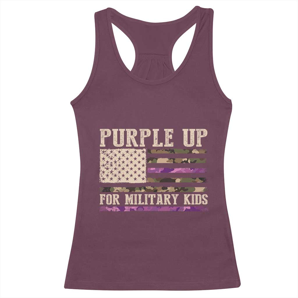 Purple Up For Military Kids Racerback Tank Top Military Child Month USA Flag Camouflage TS02 Maroon Print Your Wear