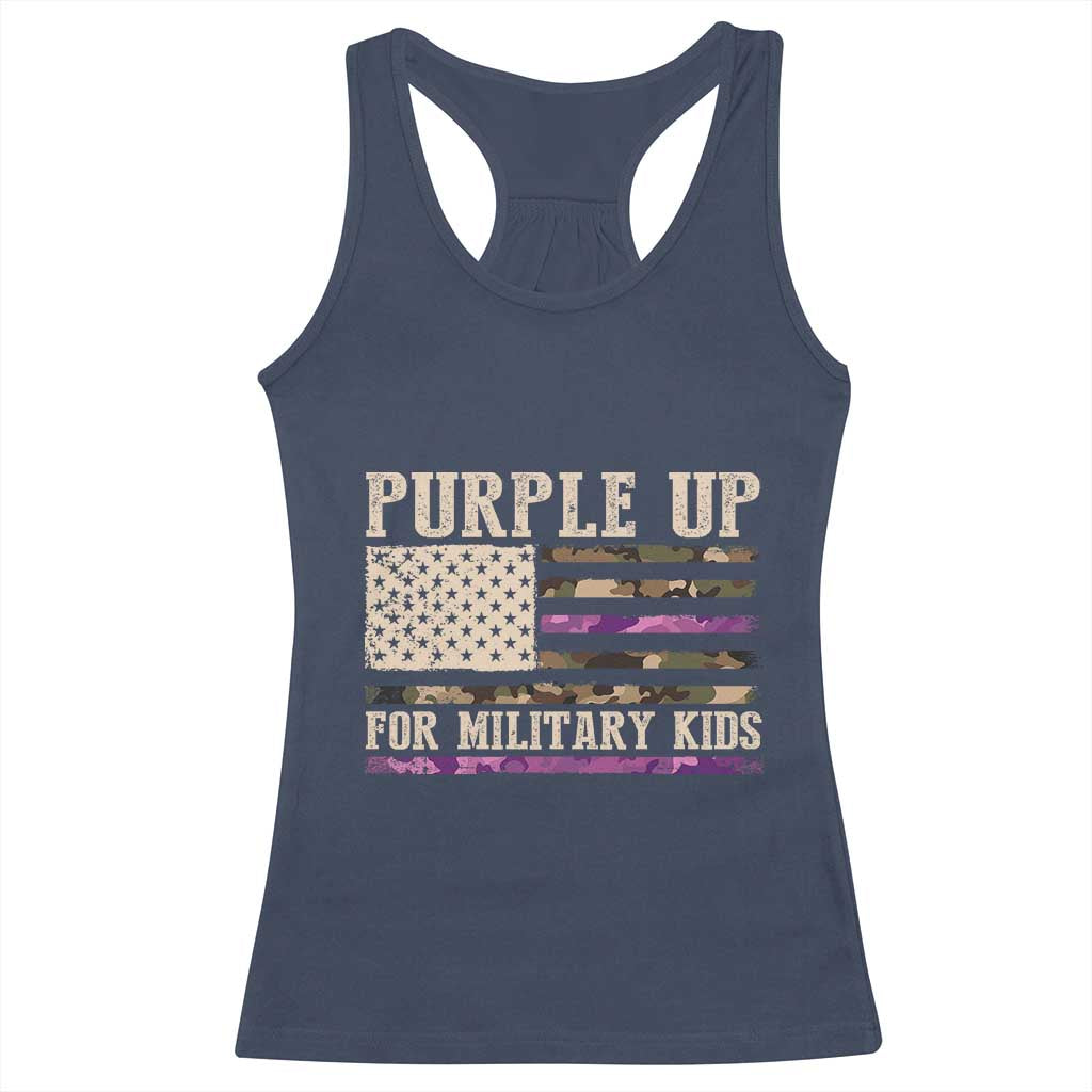 Purple Up For Military Kids Racerback Tank Top Military Child Month USA Flag Camouflage TS02 Navy Print Your Wear