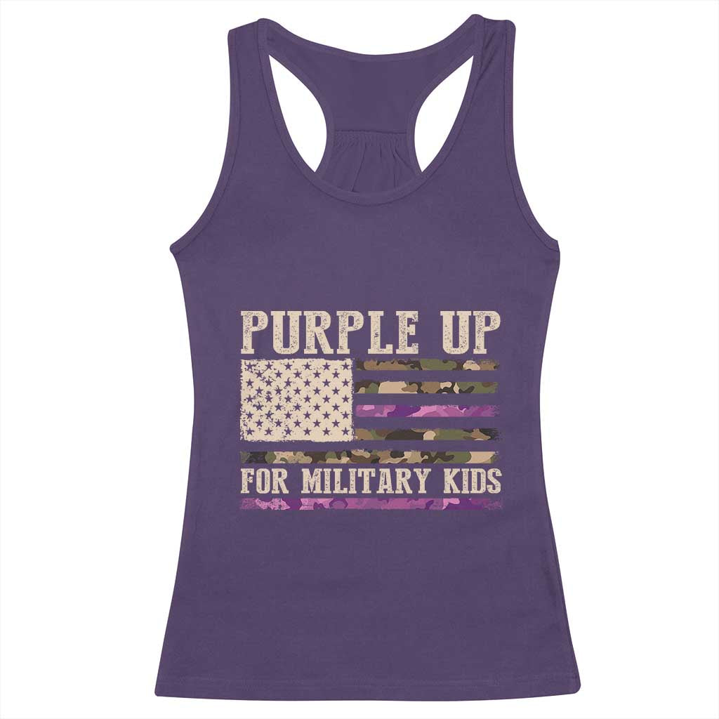 Purple Up For Military Kids Racerback Tank Top Military Child Month USA Flag Camouflage TS02 Purple Print Your Wear