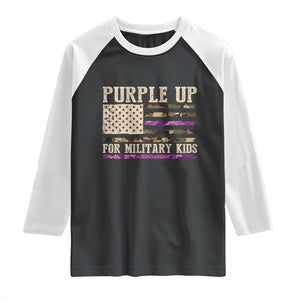 Purple Up For Military Kids Raglan Shirt Military Child Month USA Flag Camouflage TS02 Black White Print Your Wear