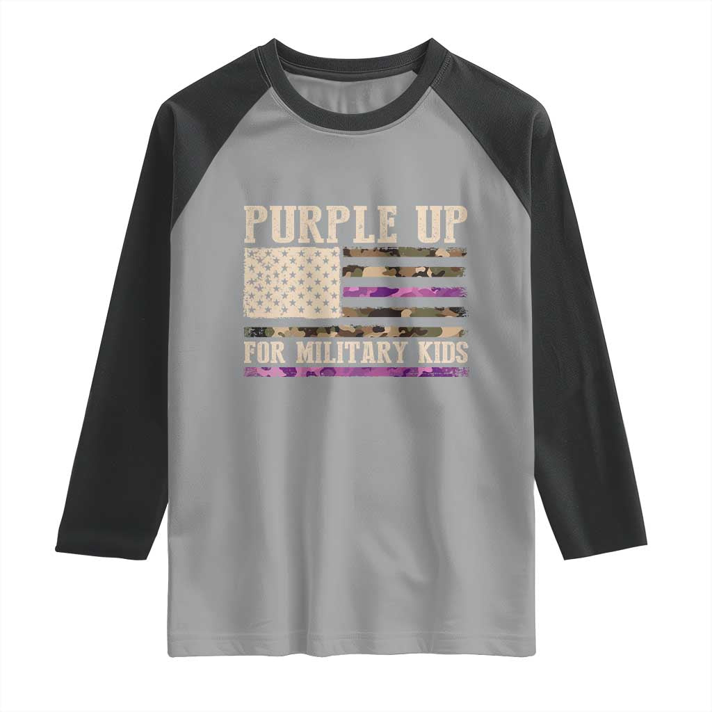 Purple Up For Military Kids Raglan Shirt Military Child Month USA Flag Camouflage TS02 Sport Gray Black Print Your Wear