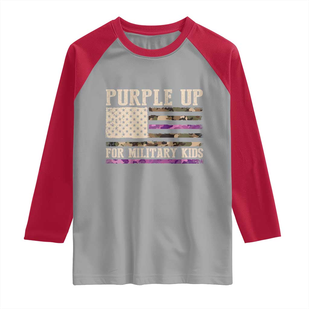 Purple Up For Military Kids Raglan Shirt Military Child Month USA Flag Camouflage TS02 Sport Gray Red Print Your Wear