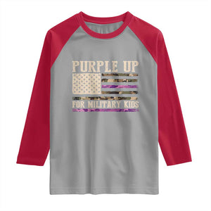 Purple Up For Military Kids Raglan Shirt Military Child Month USA Flag Camouflage TS02 Sport Gray Red Print Your Wear