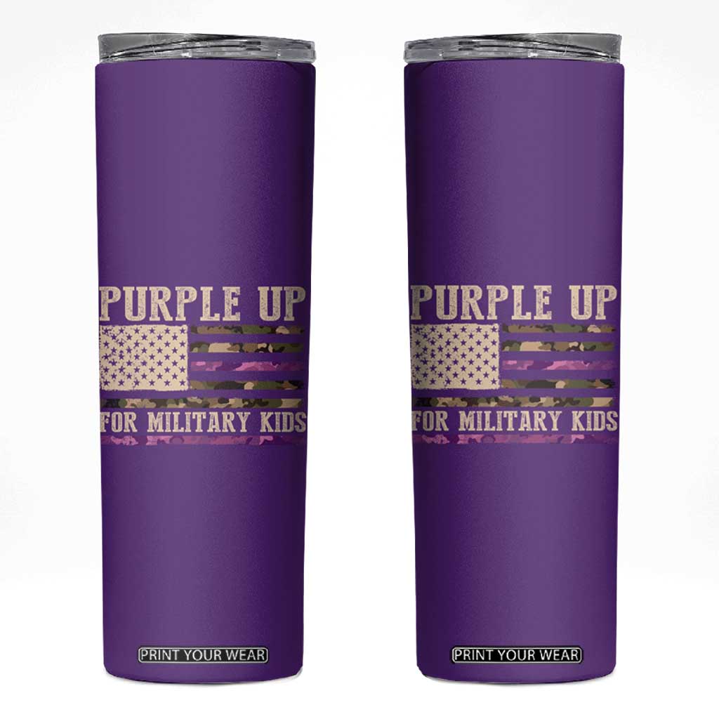 Purple Up For Military Kids Skinny Tumbler Military Child Month USA Flag Camouflage TS02 Purple Print Your Wear