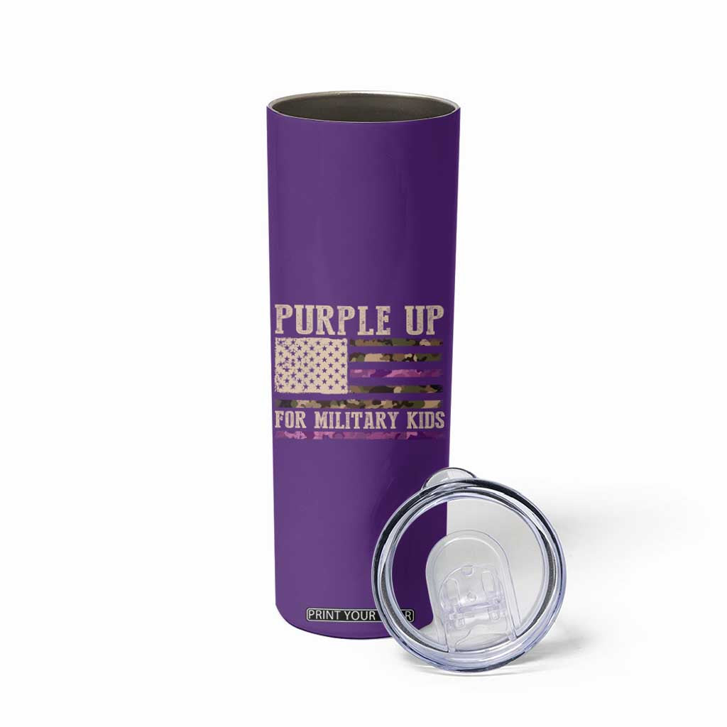Purple Up For Military Kids Skinny Tumbler Military Child Month USA Flag Camouflage TS02 Print Your Wear