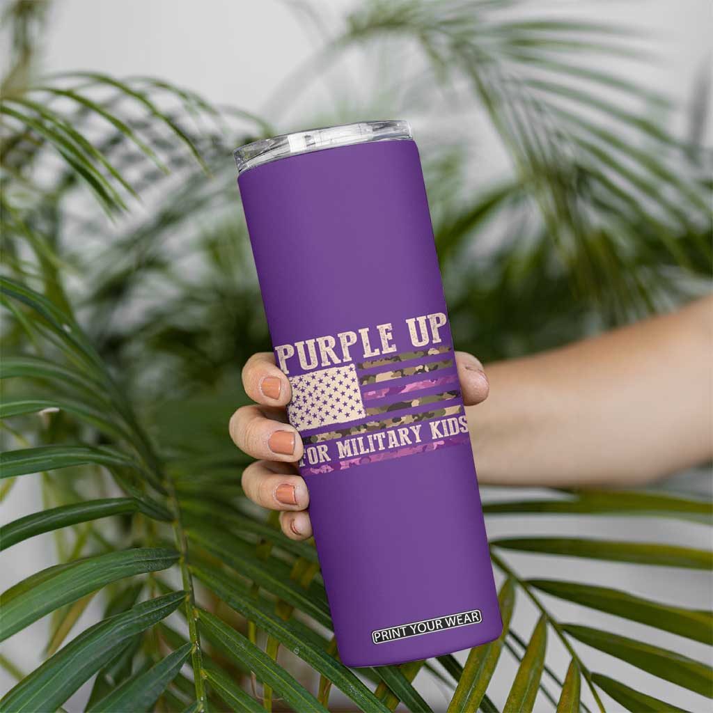 Purple Up For Military Kids Skinny Tumbler Military Child Month USA Flag Camouflage TS02 Print Your Wear