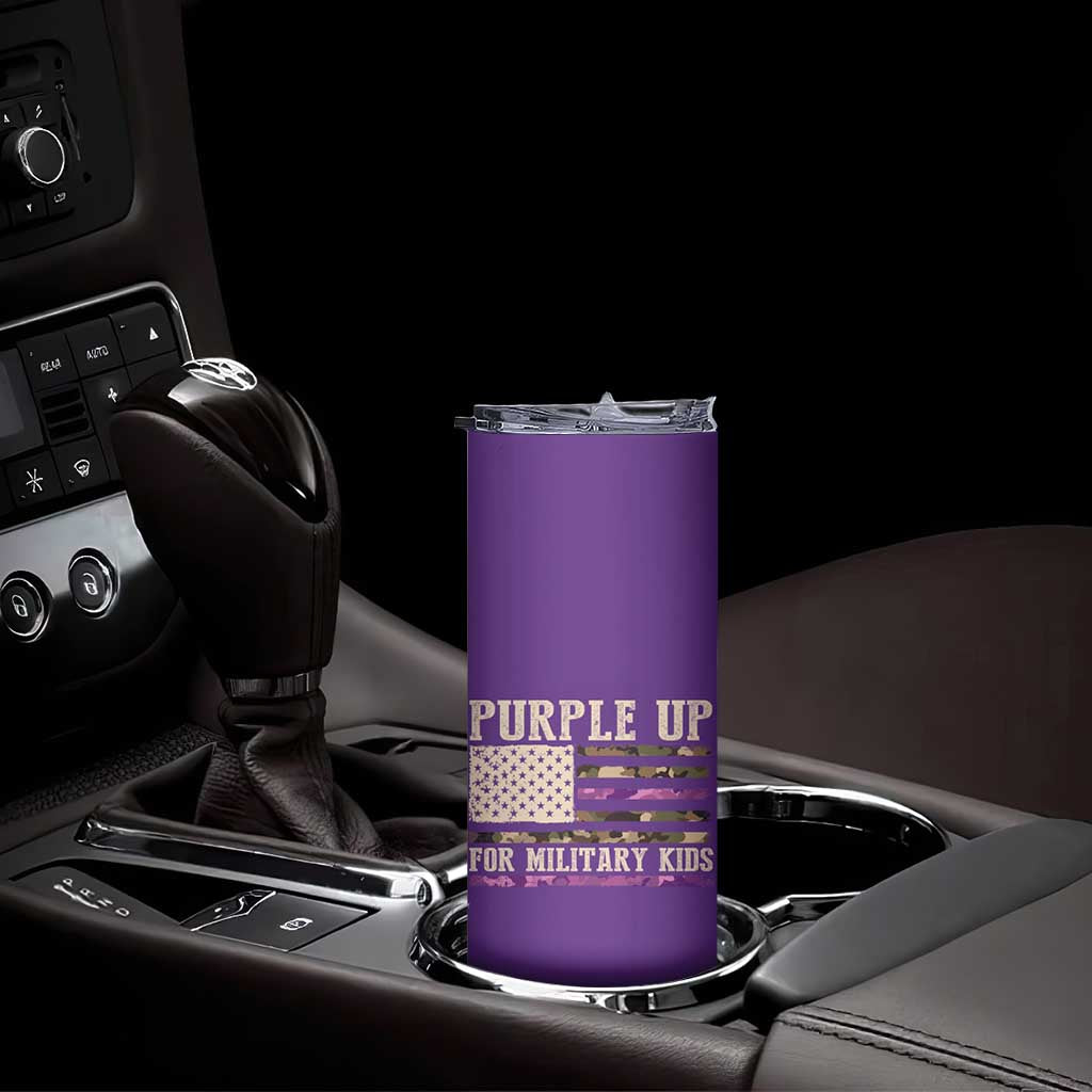 Purple Up For Military Kids Skinny Tumbler Military Child Month USA Flag Camouflage TS02 Print Your Wear